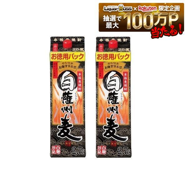 【送料無料】若松酒造 白薩州麦 25度 2700ml 2.7L×2本【北海道・東北・四国・九州・沖縄県は必ず送料がかかります】
