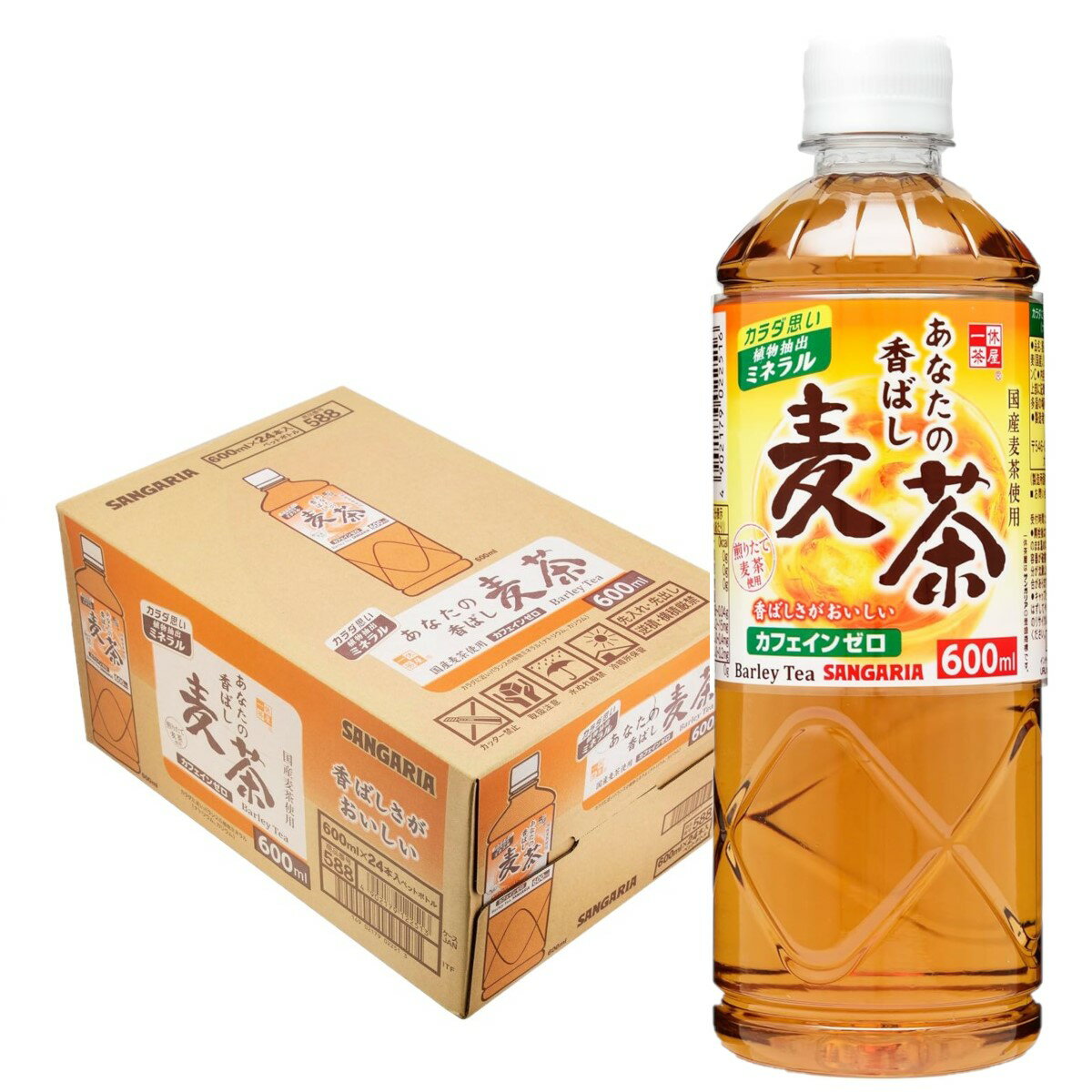 【送料無料】サンガリア あなたの香ばし麦茶 600ml×1ケース/24本麦茶 カフェインゼロ ノンカフェインのサムネイル
