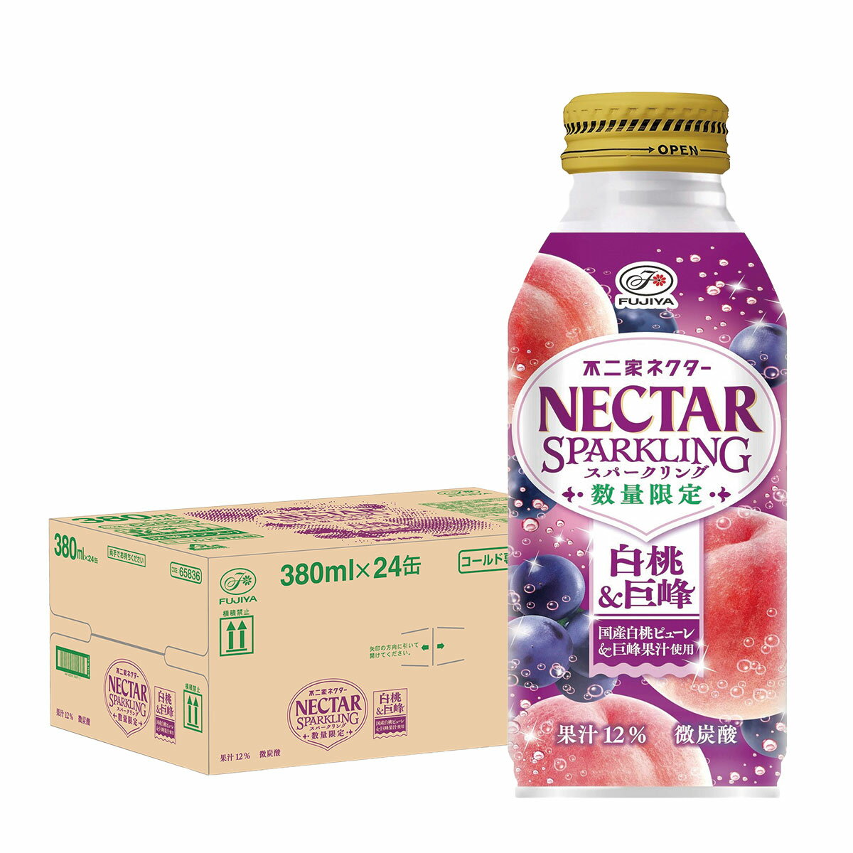 【送料無料】不二家 ネクタースパークリング白桃＆巨峰380ml×1ケース/24本炭酸飲料のサムネイル