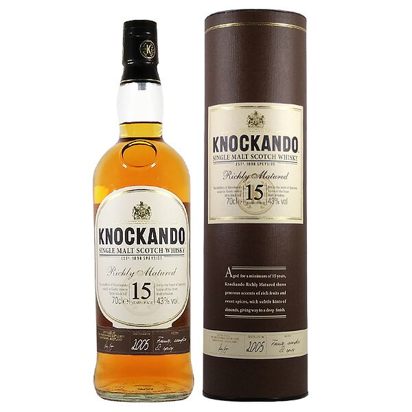 ノッカンドゥ 15年 リッチリィマチュアード 43度 700ml［並行輸入品］ 【スコットランド シングルモルト スコッチ ウイスキー スペイサイド モルト】