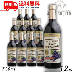 【送料無料】【ワイン】あずさワイン プレミアム 赤 中口 たっぷりポリフェノール 720ml 瓶 1ケース 12本 信州ワイン 酸化防止剤 無添加 アルプス【東北・北海道・沖縄・離島の一部を除く(東北は400円、北海道・沖縄はプラス1200円いただきます)】