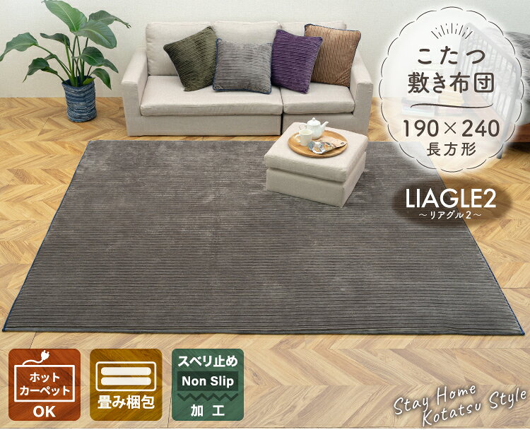 【SALE 9,350円→6,545円】コーデュロイ ラグ ホットカーペットカバー対応 クッション性 無地 シンプル あったか 暖 保温 冬 おしゃれ オシャレ お洒落 長方形 人気 韓国風 『リアグル2/LIAGRE2』 約190×240cm ＼送料無料／一部地域要