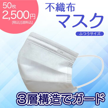 【在庫あり 即納】【50枚入り】【限定クーポンあり】『マスク 50枚』三層構造 不織布 白 レギュラーサイズ ふつう 立体プリーツ 花粉対策 大人用 使い捨て ノーズワイヤー 花粉症 ほこり ウイルス 転売禁止