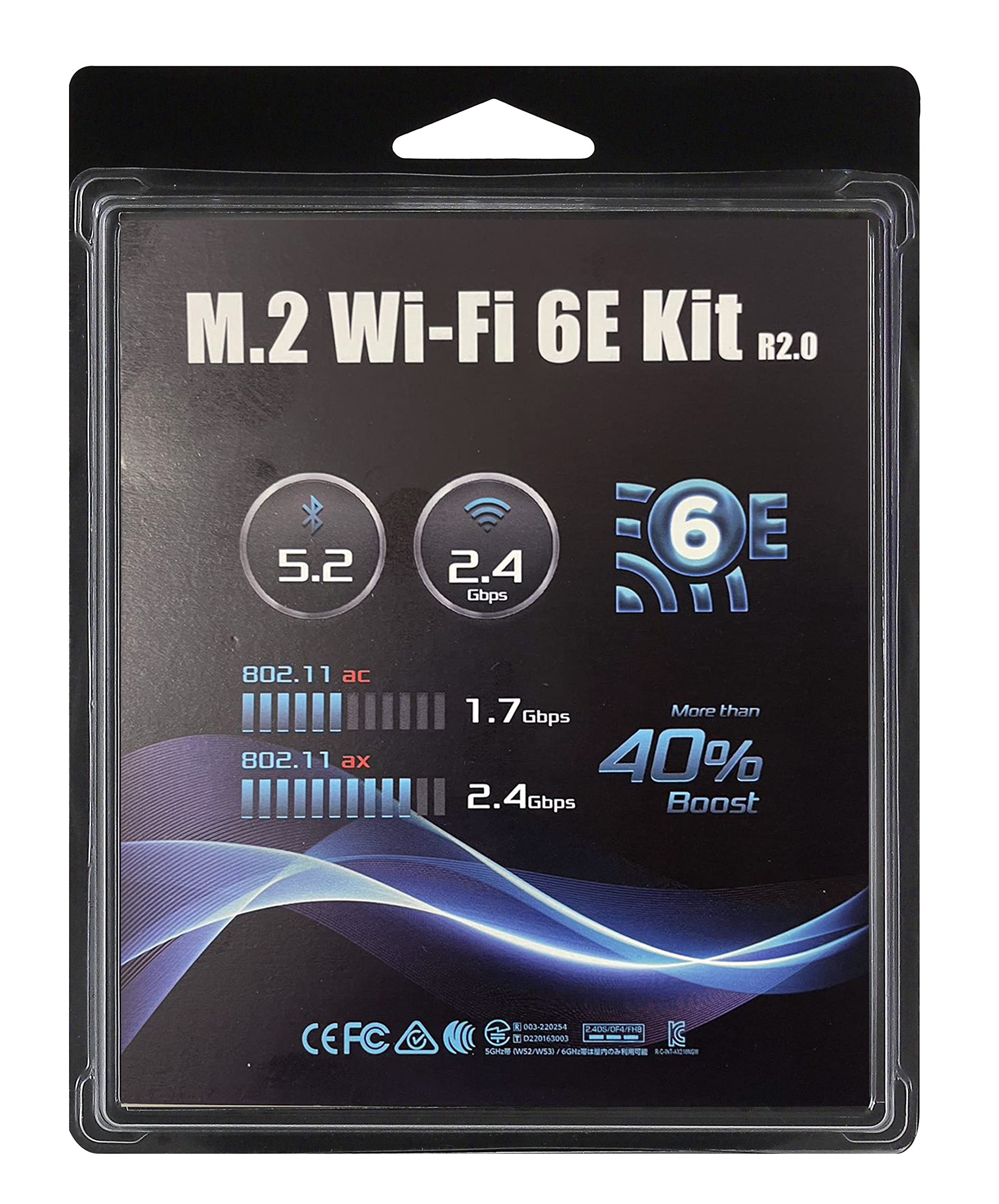 ・ M.2WIFI6Ekit (AX210) DeskM R2.0・Intel WiFi 6E AX210 Module とアンテナ・ケーブルのセット・ASRockDesk Mini シリーズに最新 WIFI 環境を追加できます。説明 Dimensions (H x W x D) M.2 2230: 22mm x 30mm x 2.4mm [1.5mm Max (Top Side)/0.1mm Max (BottomM.2 WIFI 6E kit (AX210