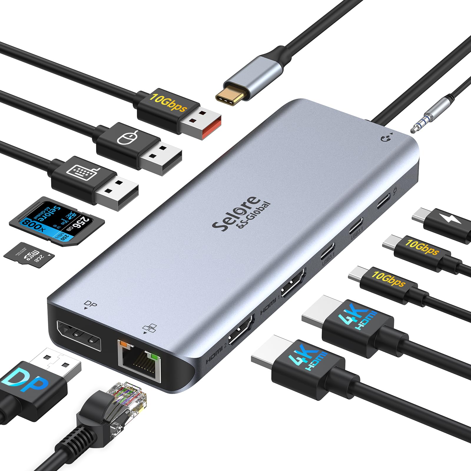 USB C ドッキングステーション 2/3画面出力 type-c usb ハブ【13-in-1 3画面モード 2 HDMI＋DP 】10Gbps