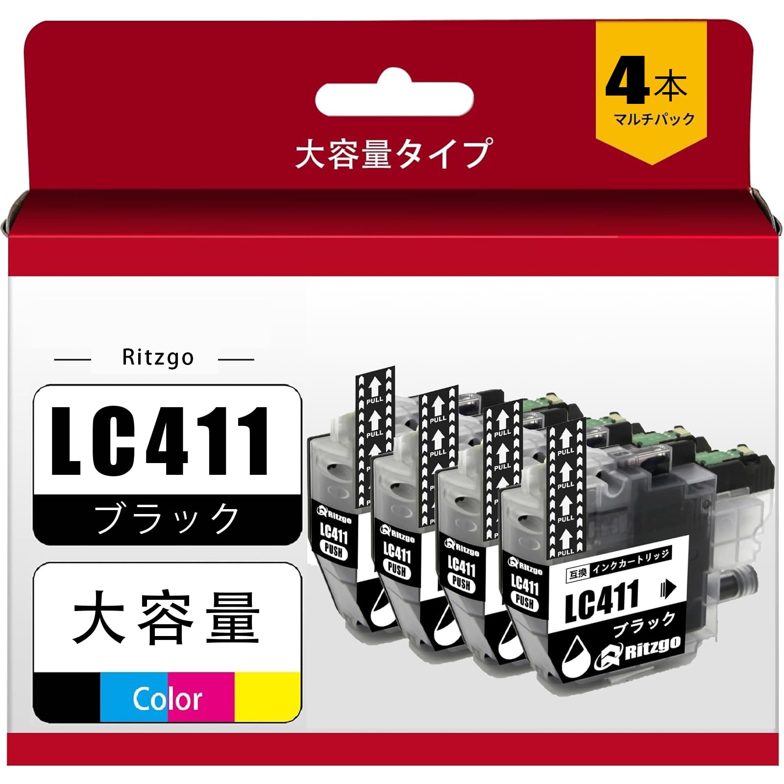 ֥饶 LC411-BK 4 ֥å ߴ󥯥ȥå   brotherбLC411BK LC411M 