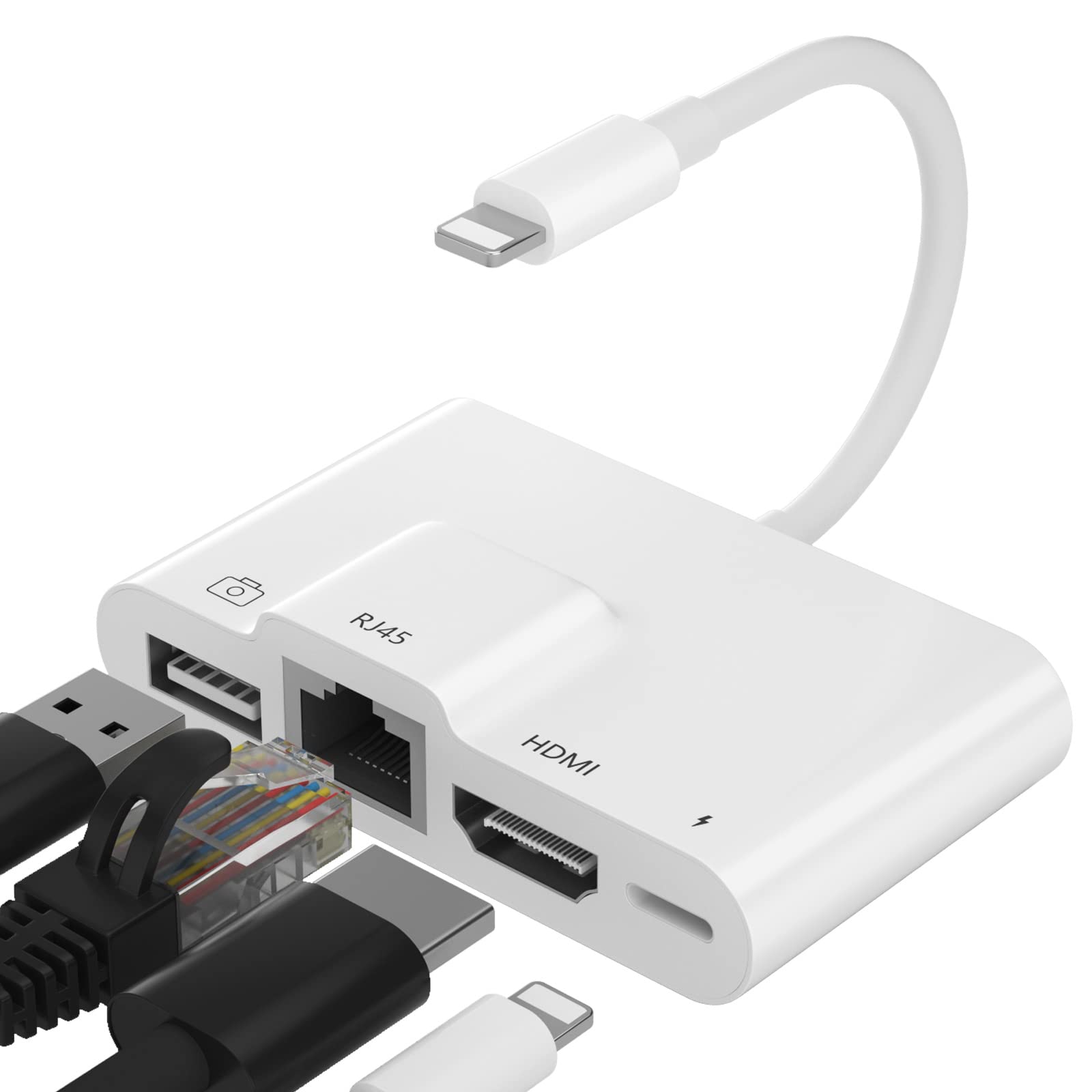 Phone HDMI+USB+RJ45 変換アダプター HD1080P lightn-ing カメラ変換アダプター 有線lan HDMI 変換ケ