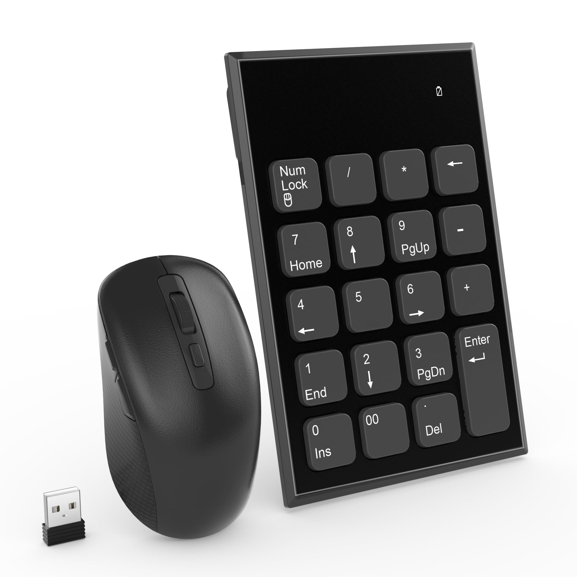 ワイヤレス テンキー マウスセット、19キー2.4G 数字テンキー＆ 800/1200/1600 DPI マウス セット 小型 持ち運び USB