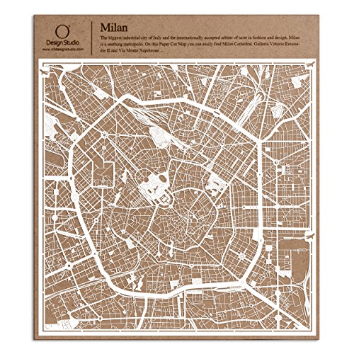 ミラノ切り絵地図、白、30x30センチ、オリジナルデザインペーパーアート、アイデアギフト