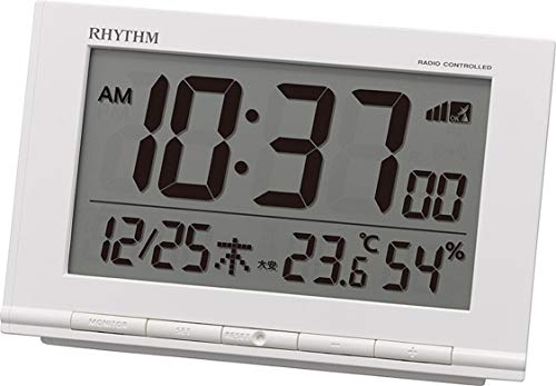 リズム(RHYTHM) 目覚まし時計 電波時計 温度計・湿度計付き フィットウェーブD193 白 9.3×14.5×4.1cm 8RZ193SR