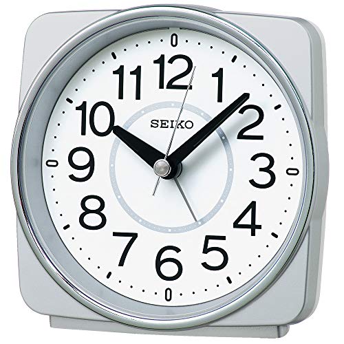 セイコークロック(Seiko Clock) 置き時計 銀色メタリック 本体サイズ:10.8×11.0×6.0cm 目覚まし時計 電波 アナログ