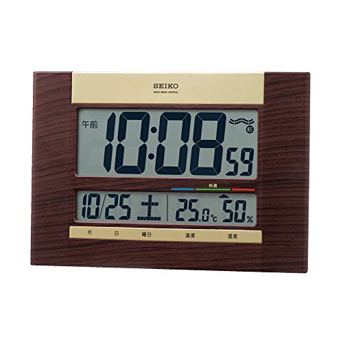 セイコークロック(Seiko Clock) 掛け時計 置き時計兼用 電波 デジタル カレンダー 茶木目 18×26×2.2cm SQ440B