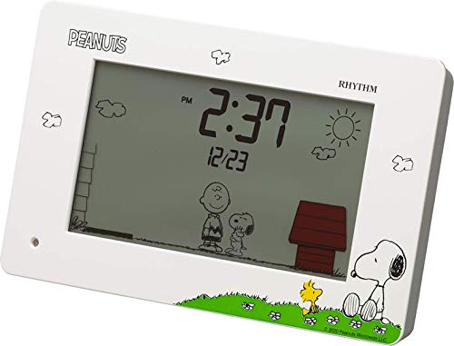 リズム(RHYTHM) スヌーピー 目覚まし時計 おもしろ アクション デジタル時計 カレンダー 付き 白 8RDA79MS03 10x16.2