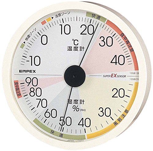 エンペックス気象計 温度湿度計 高精度ユニバーサルデザイン 壁掛け用 日本製 ホワイト EX-2821 12x12x2.7cm