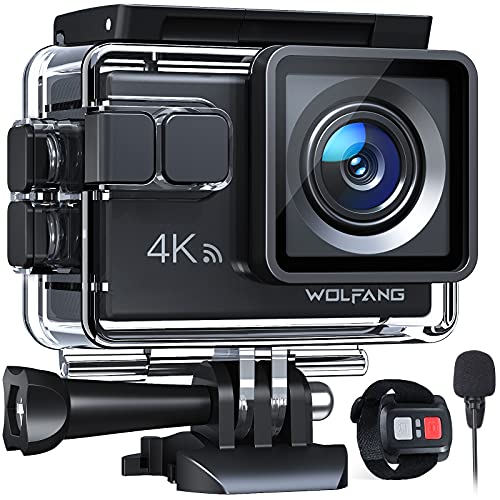WOLFANG GA100 アクションカメラ 【マイク付き】 4K 20M 防水40M水中カメラ リモコン付き EIS手ぶれ補正 HDMI出力