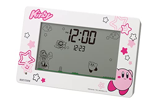 リズム(RHYTHM) 星のカービィ 目覚まし時計 おもしろ アクション デジタル時計 カレンダー 付き ピンク 10x16.2x4.5cm 8