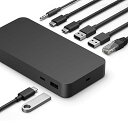 USB4/Thunderbolt 4 ケーブルを接続すれば、デバイスへの電源供給、最大 2 台の 4K モニター (60Hz) の接続、1 USB 3 の 4 倍の速度となる最大 40 Gbps でのデータおよびファイルの転送など、パフォーマンスを最大限に高めることができます。・簡単に接続してノート PC へ電源を供給し、バッテリー残量が少ない状態からおよそ 2 時間半でフル充電。最大 96 W のパススルー充電2で、スマホやアクセサリの充電にも電力を供給します。・Surface Thunderbolt 4 ドックは、USB4/Thunderbolt 4 認証ホストとポートにより Surface などの USB4/Thunderbolt 4 対応デバイスとの標準接続が可能です。・【外部端子】165 W 電源（パススルー 96 W まで) | LED 充電インジケーター付き Thunderbolt 4 ケーブル (80 cm) | 前面 USB-A x 1 (USB 3.1 Gen 2、7.5 W) | 前面 USB-C x 1 (USB 4 Thunderbolt 4、ビデ説明 超高速データ転送を実現する Surface Thunderbolt 4 ドック でワークスペースをグレード アップしましょう。多様な使い方を実現する 8 つの接続方法があるので、4K ディスプレー 2 台に接続しながら、ウェブカム、スマホなどのアクセサリも充電できます。