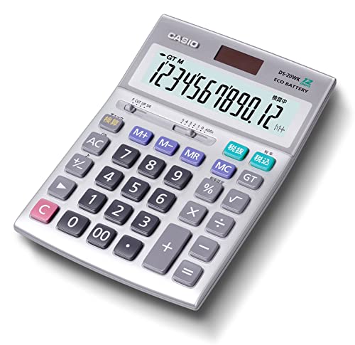 電卓・シルバー 189×135×34.8mm DS-20WK・・PatternName:単品・サイズ:34.8x135x188mm・エコマーク商品認定の本格実務電卓・検算機能/税計算/12桁/5年間メーカー保証商品・机の上にこれ1台、キーが大きいデスクタイプ・正確な早打ちを可能にするキーロールオーバー説明 エコマーク商品認定の本格実務電卓