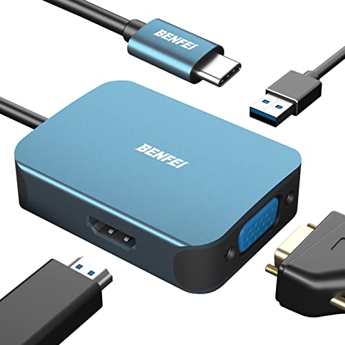 BENFEI 4in1 USB C ハブ、USB C-HDMI VGA USB3.0 PD充電アダプタ、タイプc HDMI VGA 変換アダプタ