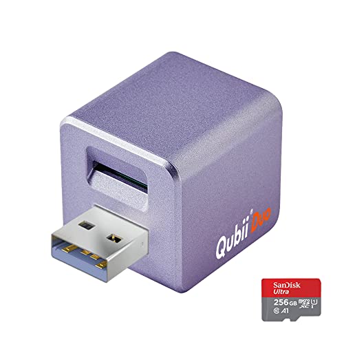 Qubii Duo USB Type A パープル (256GB microSDセット) シリーズ 10年保証 充電しながら自動バックアップ S