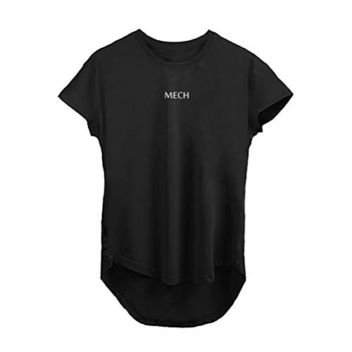 [メチーエング] メンズ トレーニングウェア tシャツ 半袖 ストレッチ スポーツシャツ 筋トレ ウェア フィットネス ブラックL