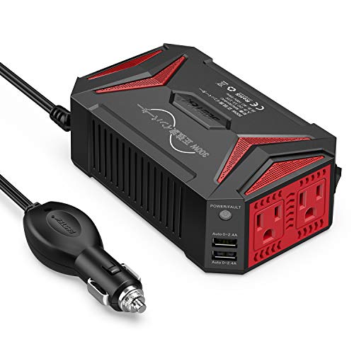 BESTEK 正弦波 インバーター シガーソケット コンセント 300W DC12VをAC100Vに変換 USB2ポート搭載 車載用インバーター