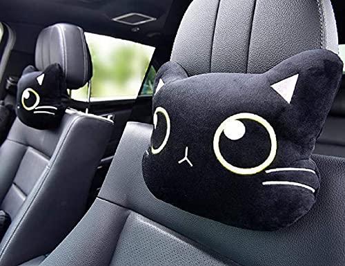 楽天リサプラ　楽天市場店URI ネックパッド 車 クッションン かわいい猫 アニマル 漫画 ヘッドレスト 運転 車用品 旅行 ドライブ 枕 （ブラック 1pc）