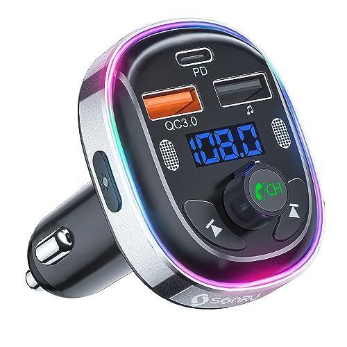 【 2023進化モデル】SONRU FMトランスミッター Bluetooth 5.3 デュアルマイク ノイズ軽減 車載充電器 3つポート USB