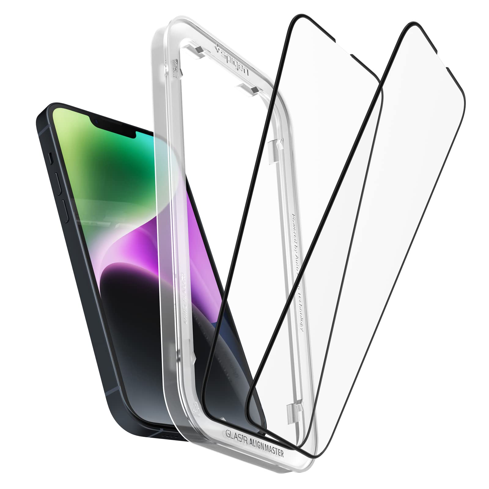 Spigen AlignMaster 全面保護 ガラスフィルム iPhone 14、iPhone 13、iPhone 13 Pro 用 ガイド枠