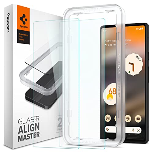 Spigen AlignMaster ガラスフィルム Google Pixel 6a 用 ガイド枠付き 指紋認証対応 飛散防止 Pixel6a