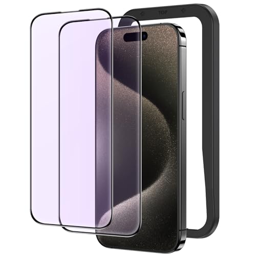 NIMASO ブルーライトカット iPhone15Pro用 全面保護 ガラスフィルム 目の疲れ軽減 黒縁あり 強化ガラス フィルム 貼付け簡単