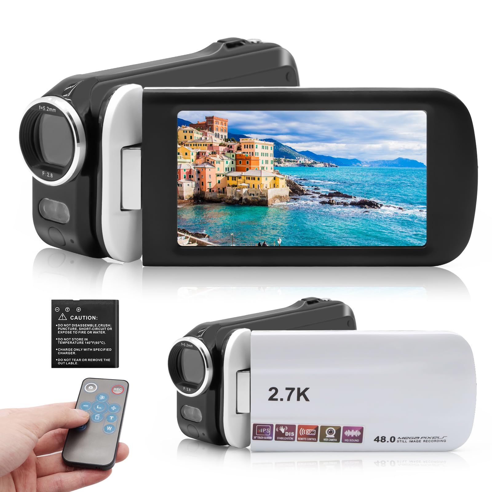 ビデオカメラ デジタル ウェブカメラ 48MP YouTube Vloggingカメラ HDMI出力 2.7K 16倍デジタルズーム 270度回