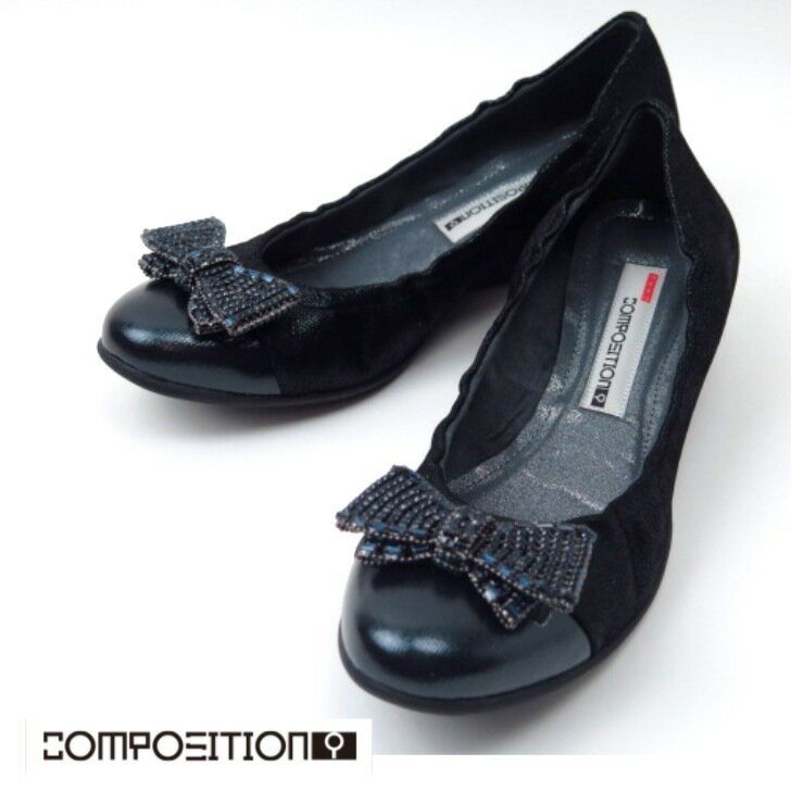 コンポジションナイン 歩きやすいパンプス レディース composition9 コンポジションナイン CP2793 NVネイビー メタルリボン コンフォートシューズバレエシューズ カッター 婦人靴 ウエッジヒールパンプス