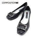composition9 コンポジションナイン CP2890 ブラック(Bスムース)レディース 婦人靴 コンフォートシューズ バレエシューズ カッターウエッジヒール バックル飾り 仕事 通勤