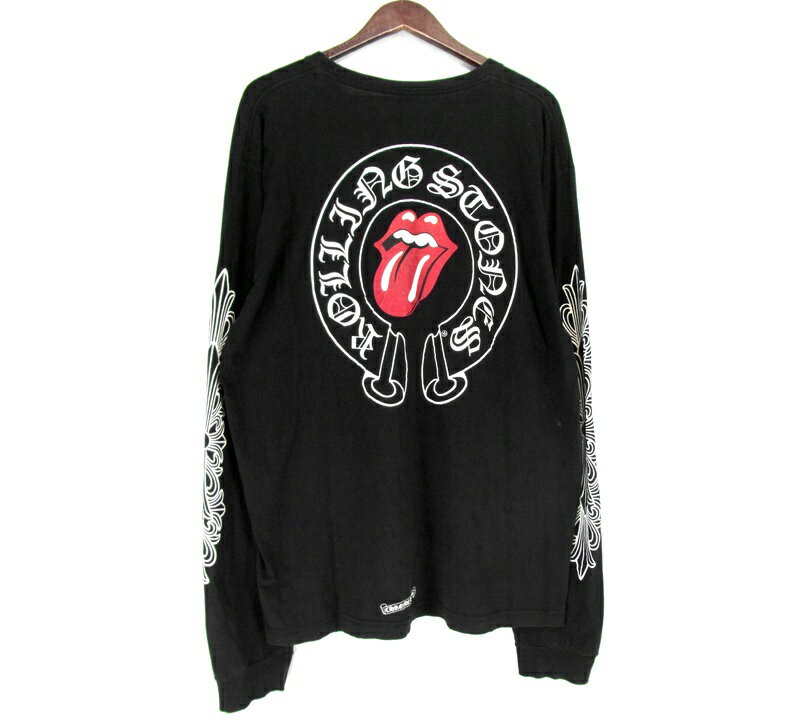 【新入荷】 クロムハーツ CHROME HEARTS × ザ ローリング ストーンズ The Rolling Stones ■ 【 LT LS CREW 】 リップ アンド タン カットソー　ブラック×ホワイト　サイズXXL　s2662　【中古】