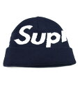 【新入荷】 シュプリーム Supreme ■ カシミア混 ロゴ デザイン ビーニー ニット キャップ ネイビー 32682【中古】