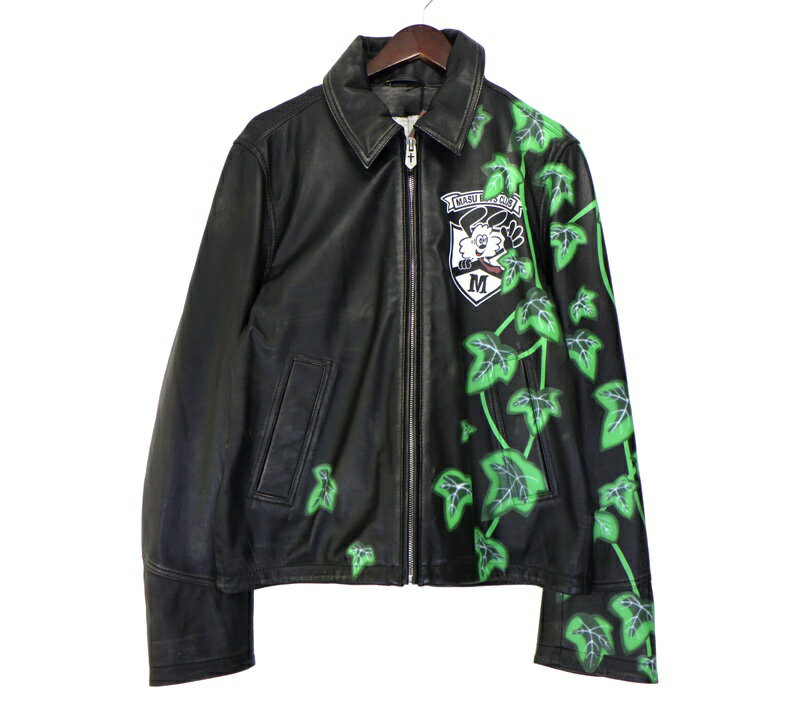 エムエーエスユー MASU × ヴェルディ VERDY 25SS 【 M25K6BL009 LEATHER SPORTS JACKET 】 レザー スポーツ ジャケット　ブラック×グリーン　サイズ46　41124【中古】