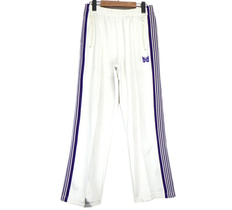 ニードルス Needles 【 Poly Smooth Track Pants MR286 】 ロゴ 刺繍 サイドライン ポリ スムース トラック パンツ オフホワイト×パープル サイズS n8865【中古】