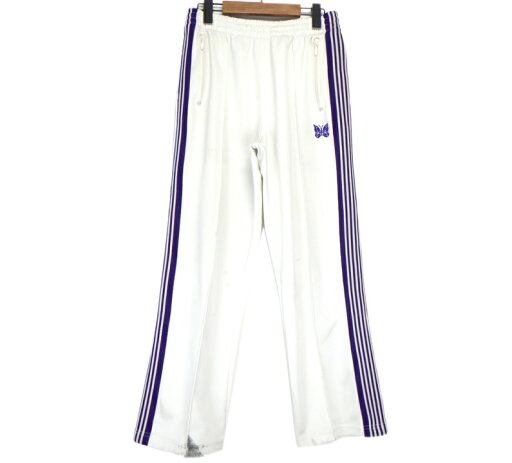 ニードルス Needles 【 Poly Smooth Track Pants MR286 】 ロゴ 刺繍 サイドライン ポリ スムース トラック パンツ オフホワイト×パープル サイズS n8865【中古】
