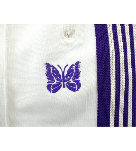 ニードルス Needles 【 Poly Smooth Track Pants MR286 】 ロゴ 刺繍 サイドライン ポリ スムース トラック パンツ オフホワイト×パープル サイズS n8865【中古】