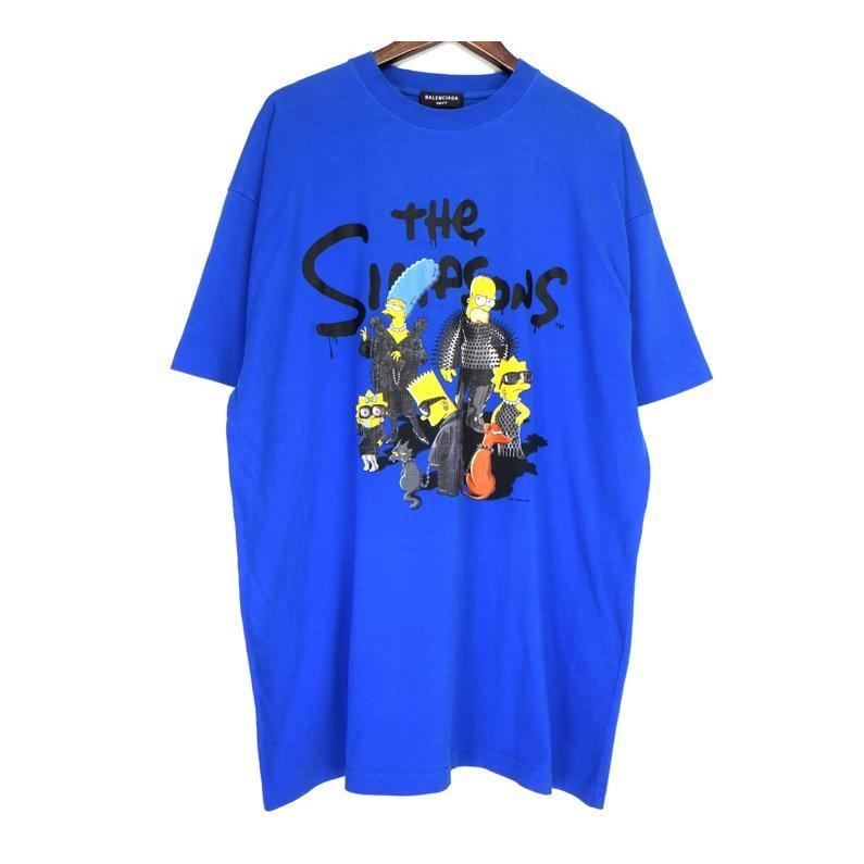 バレンシアガ BALENCIAGA × ザ シンプソンズ THE SIMPSONS 21AW 【 676589 TLVG7 】 キャラクター プリント 半袖 Tシャツ ブルー サイズ2 42050【中古】