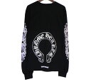 クロムハーツ CHROME HEARTS 【 Horseshoe L/S Tee 】 袖フローラル バック ホースシュー ロングスリーブ カットソー ブラック サイズL 43207【中古】