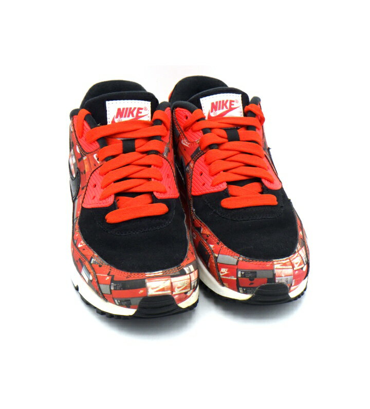 ナイキ NIKE 【 AIR MAX 90 PRNT ATMOS WE LOVE NIKE AQ0926 001 】 エアマックス 90 アトモス プリント スニーカー レッド×ブラック サイズ24.5cm f28128【中古】
