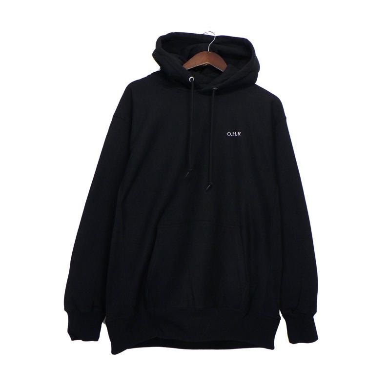 ワン ハンドレッド エム レイディアス ONE HUNDRED M RADIUS 【 TWO FACE HOODIE 】 フロント バック ロゴ プリント プルオーバー スウェット フーディー パーカー ブラック サイズXL 45506 【中古】