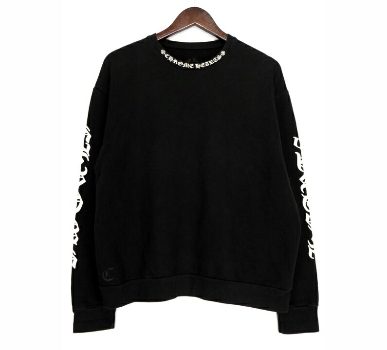 クロムハーツ CHROME HEARTS 【 SWTSHRT PLVR 】 ネック アーム ロゴ スウェット クルーネック トレーナー　ブラック　サイズXS　46225【中古】