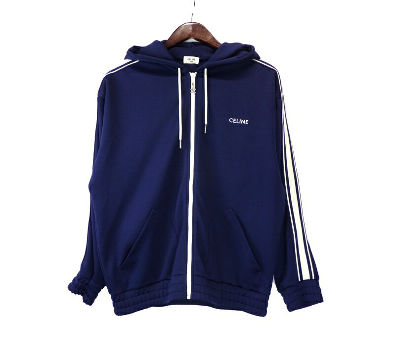 セリーヌ CELINE 【 2Y58B121O 】 フロント ロゴ 刺繍 フード トラック ジャージ ジャケット ネイビー サイズXS n10318【中古】