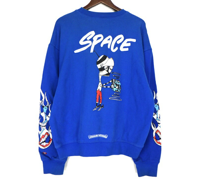 クロムハーツ CHROME HEARTS × マッティボーイ MATTY BOY 【 PPO SPACE SWTSHRT 】 ロゴ プリント スペース スウェット クルーネック トレーナー ブルー サイズXL 47024 【中古】
