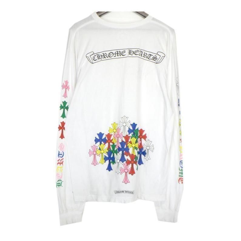 クロムハーツ CHROME HEARTS 【 MLTCOL CEM CRS L/S TEE 】 バック プリント マルチカラー セメタリー クロス 長袖 ロングスリーブ カットソー ホワイト サイズXL 44783【中古】