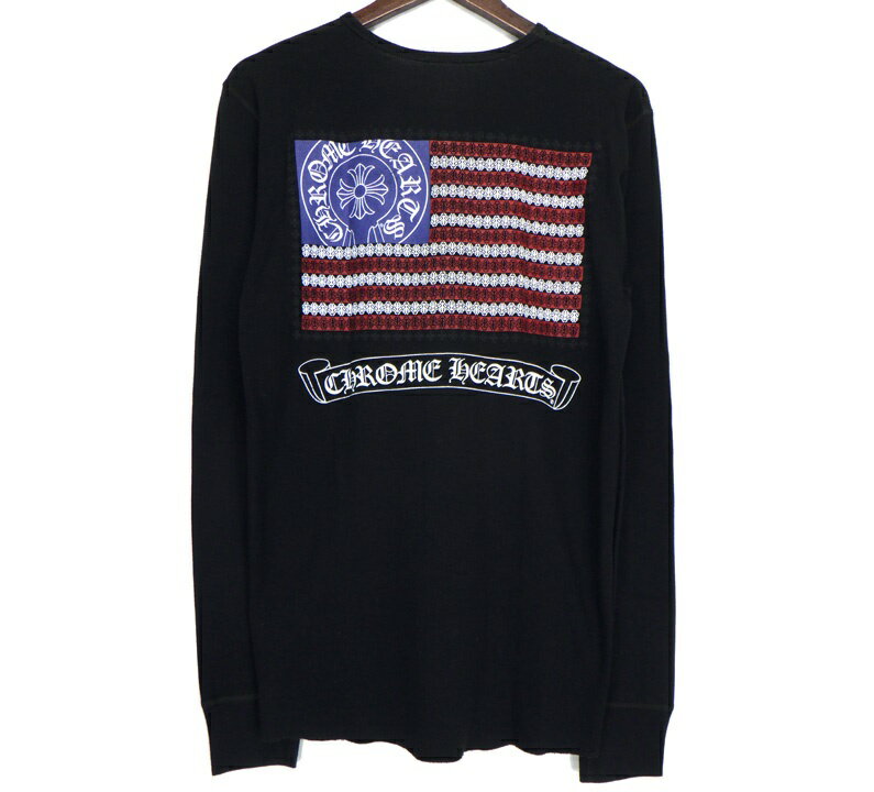 クロムハーツ CHROME HEARTS 【 Thermal L S 】 アメリカンフラッグ バック プリント サーマル ロングスリーブ 長袖 カットソー ブラック サイズL 47374 【中古】