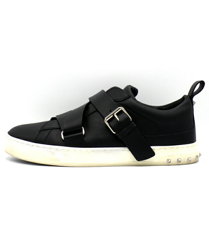 バレンティノ VALENTINO ROCK STUDS BELTED SNEAKER TPA03Y2 ロックスタッズレザーベルトローカットスニーカー ブラック サイズ40 s5291【中古】